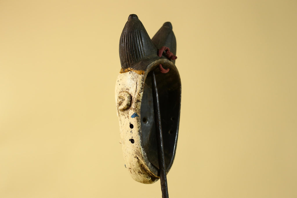 African Tribal Baule Face Mask- Hand Carved Painted Wood Wall Art-G6212