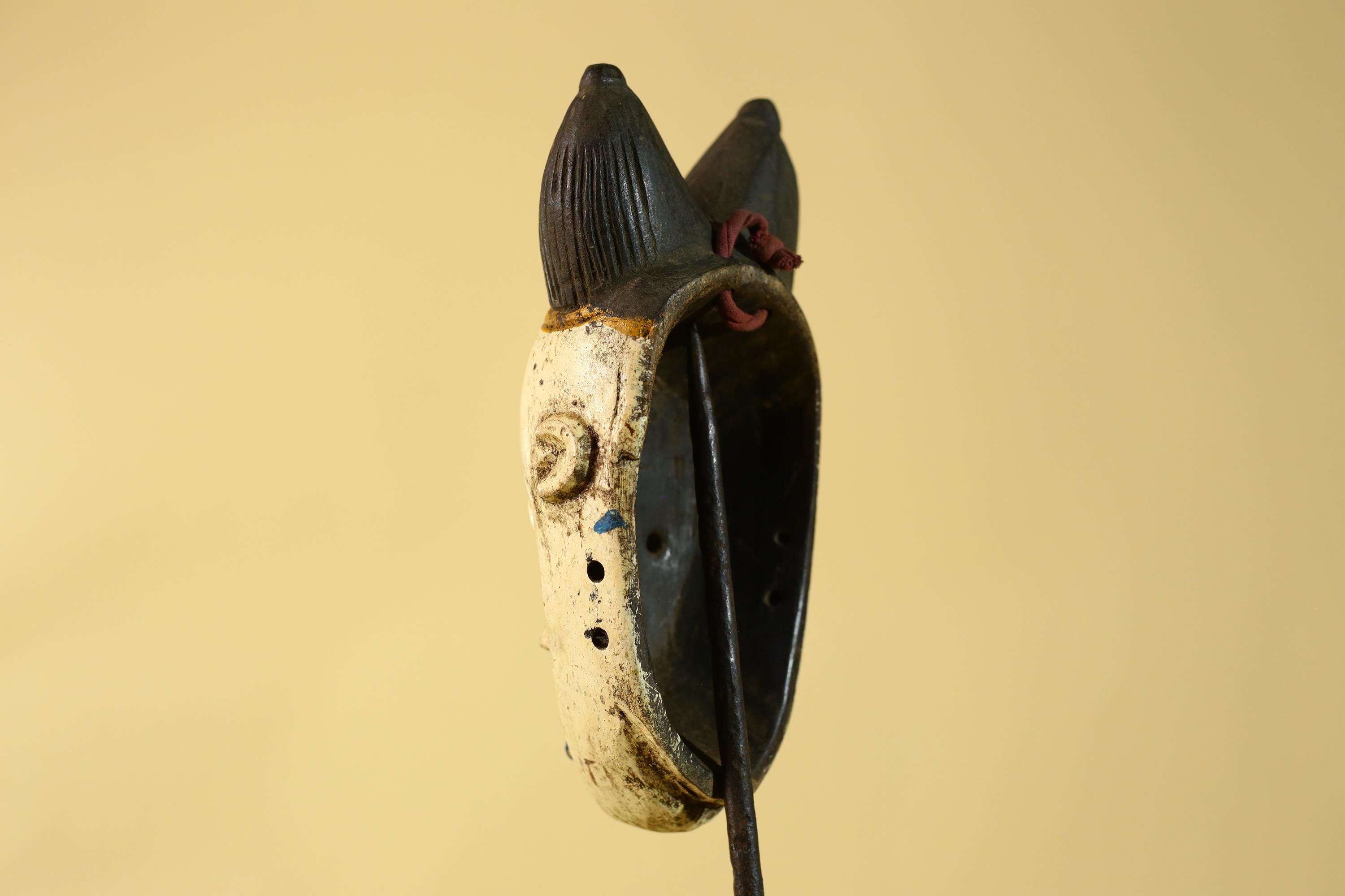 African Tribal Baule Face Mask- Hand Carved Painted Wood Wall Art-G6212