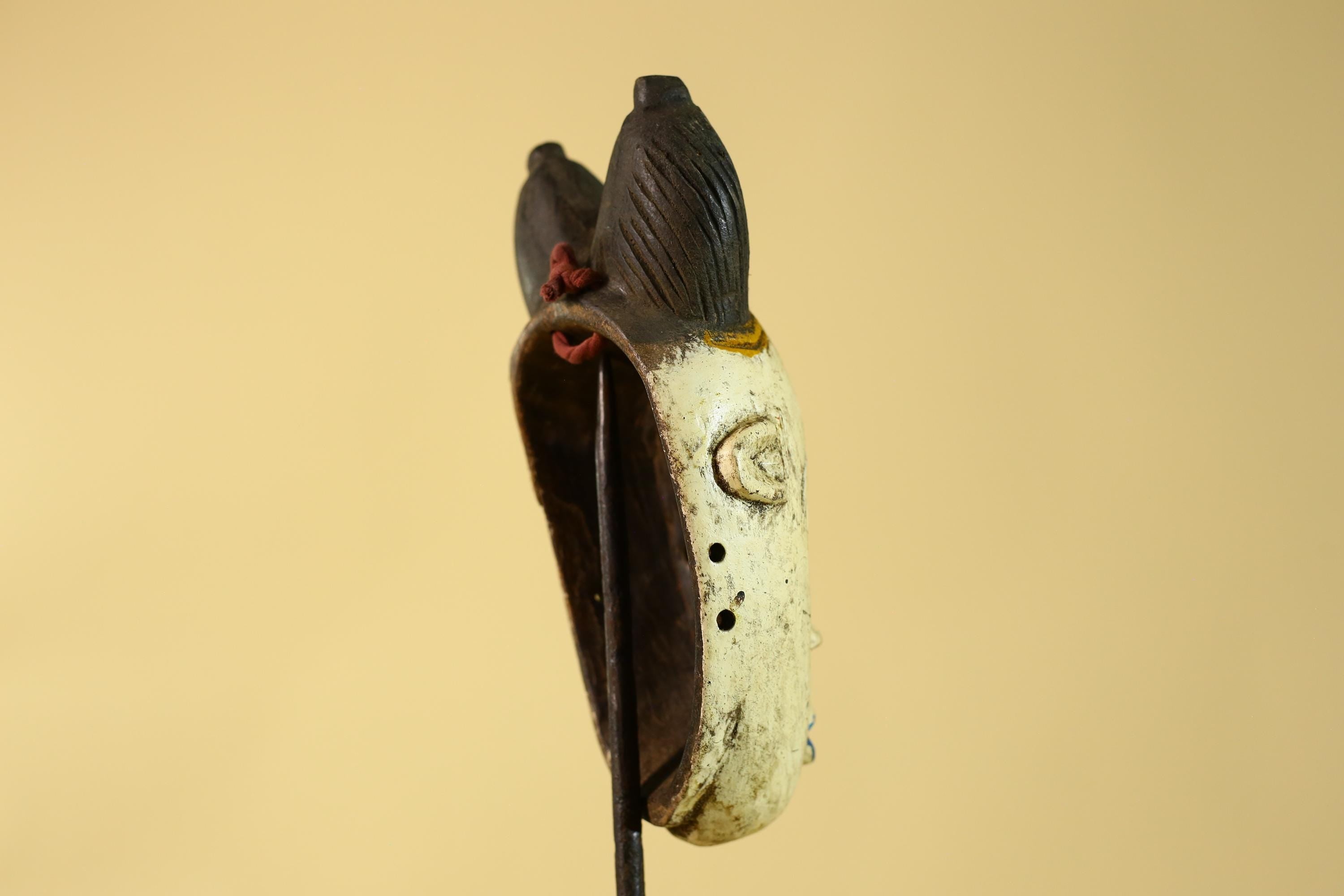 African Tribal Baule Face Mask- Hand Carved Painted Wood Wall Art-G6212
