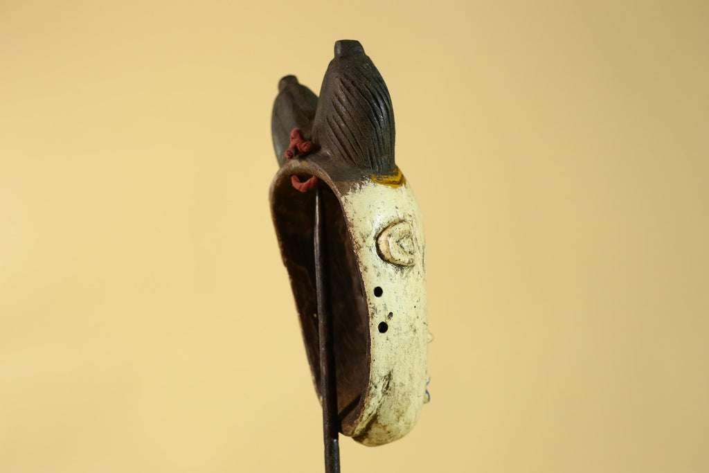 African Tribal Baule Face Mask- Hand Carved Painted Wood Wall Art-G6212