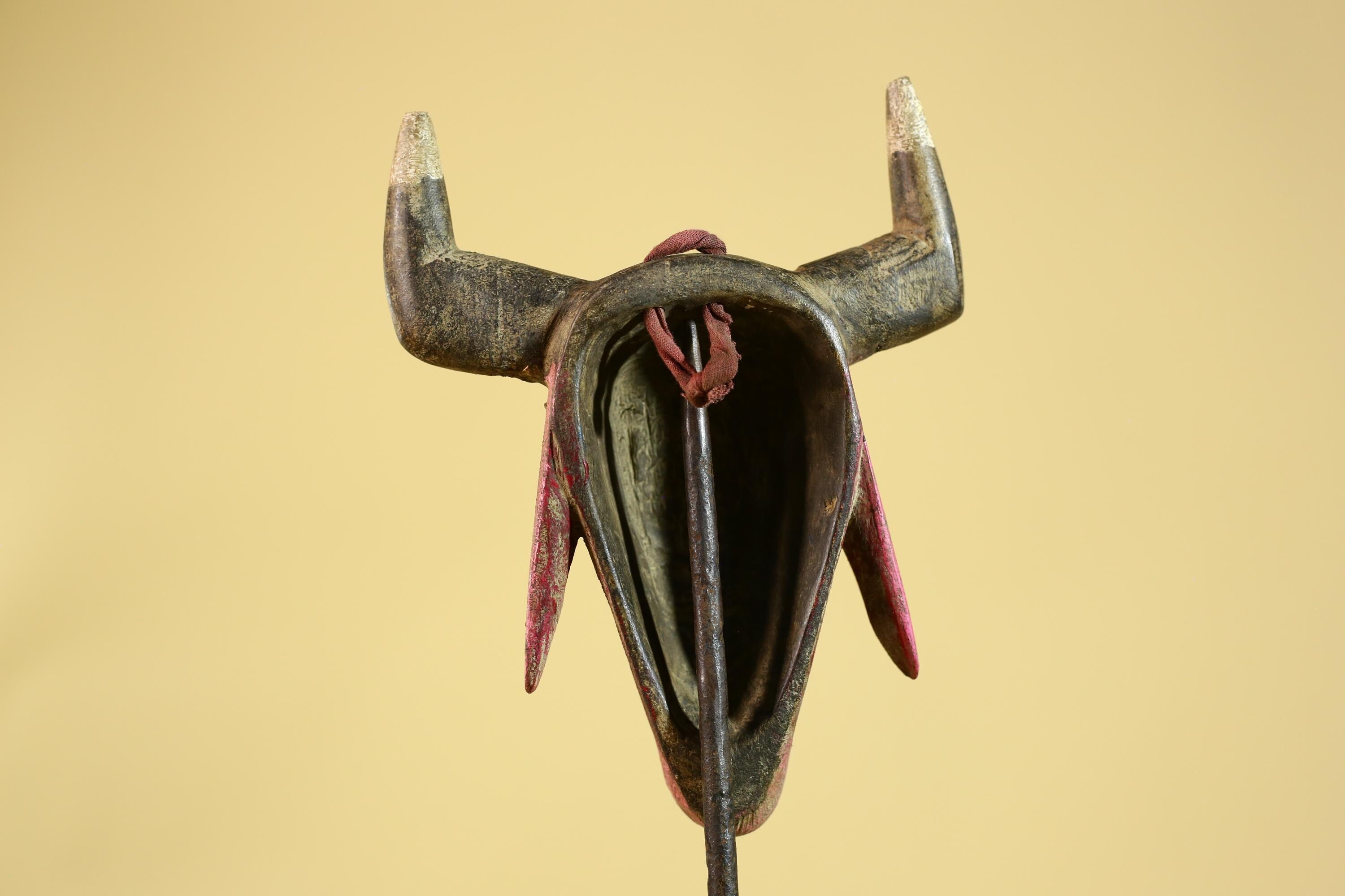 African Horned Animal Mask- Wooden Tribal Antelope Wall Art-G6213
