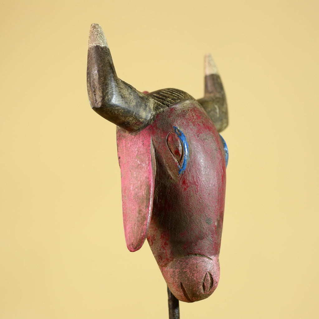 African Horned Animal Mask- Wooden Tribal Antelope Wall Art-G6213