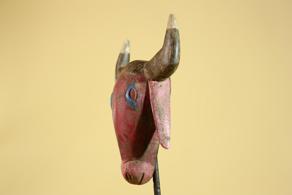 African Horned Animal Mask- Wooden Tribal Antelope Wall Art-G6213