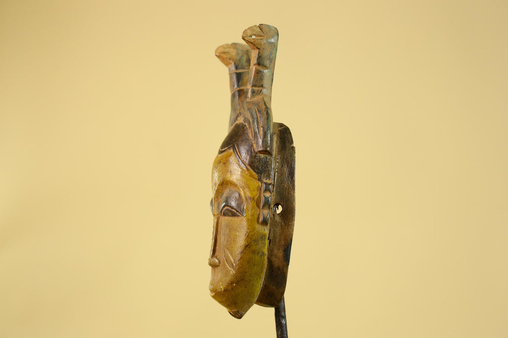 African Baule Horned Mask Wood Carving – West African Tribal Ritual Art-G6214
