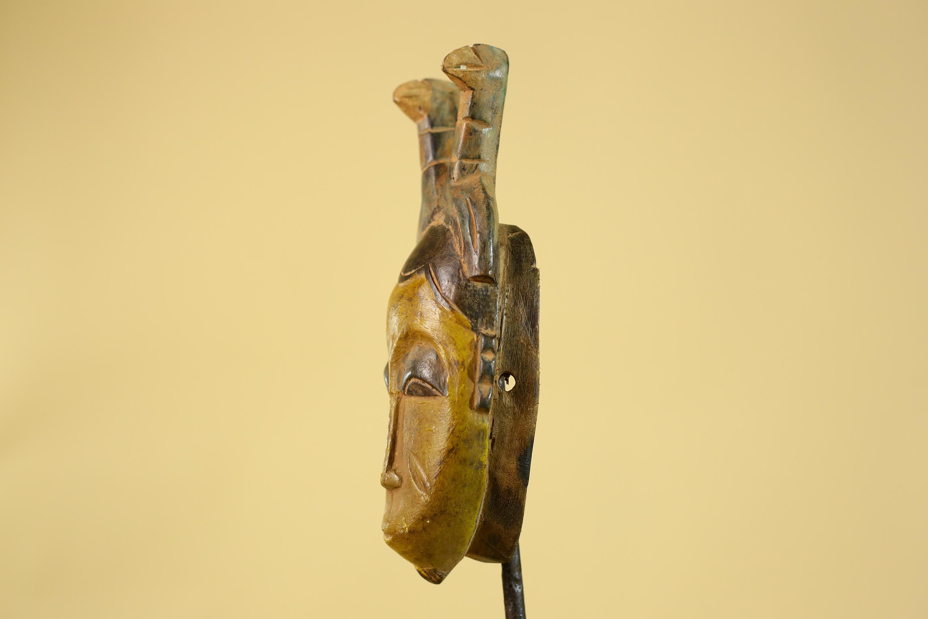 African Baule Horned Mask Wood Carving – West African Tribal Ritual Art-G6214