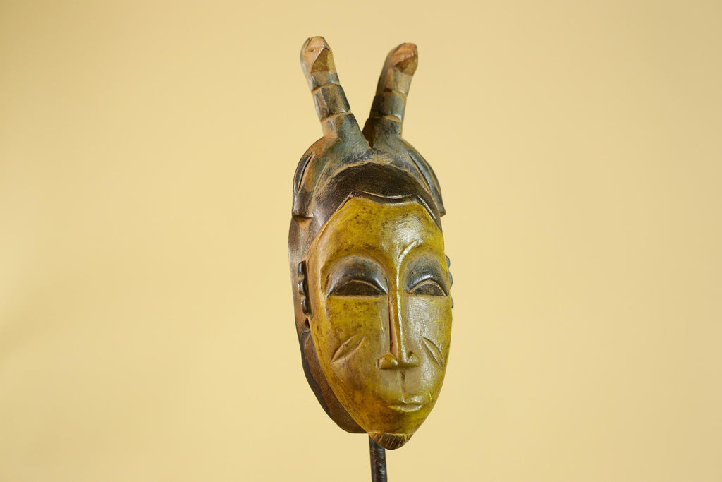 African Baule Horned Mask Wood Carving – West African Tribal Ritual Art-G6214