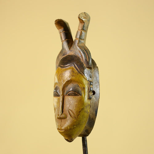 African Baule Horned Mask Wood Carving – West African Tribal Ritual Art-G6214