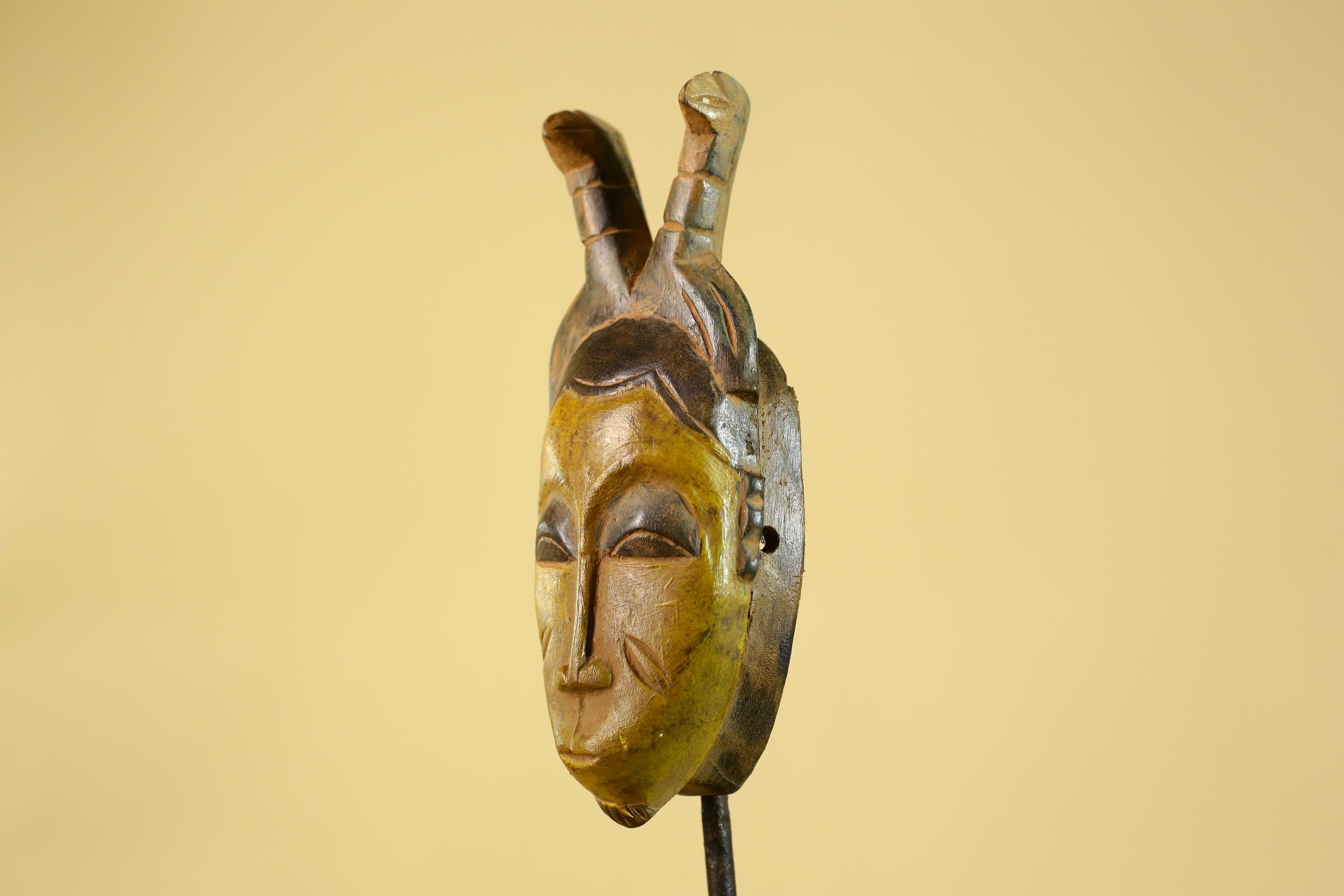 African Baule Horned Mask Wood Carving – West African Tribal Ritual Art-G6214