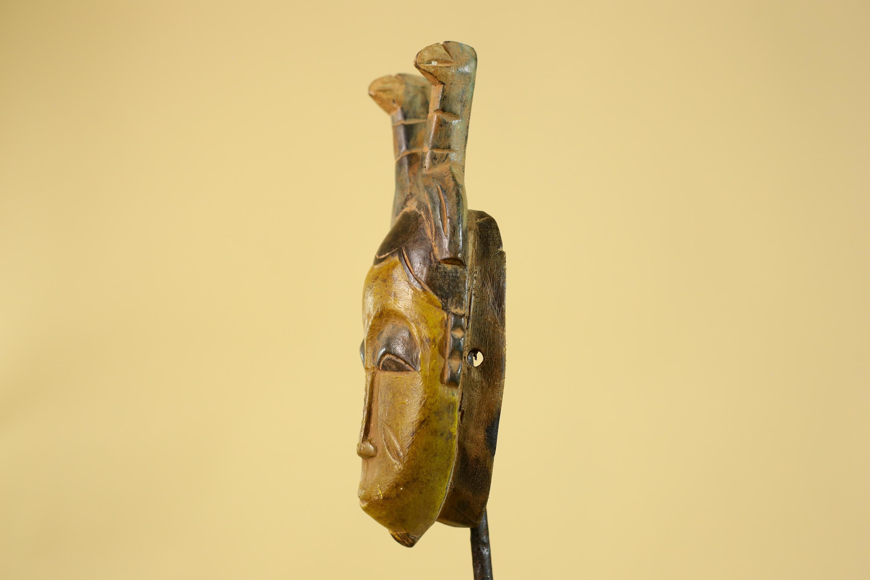African Baule Horned Mask Wood Carving – West African Tribal Ritual Art-G6214