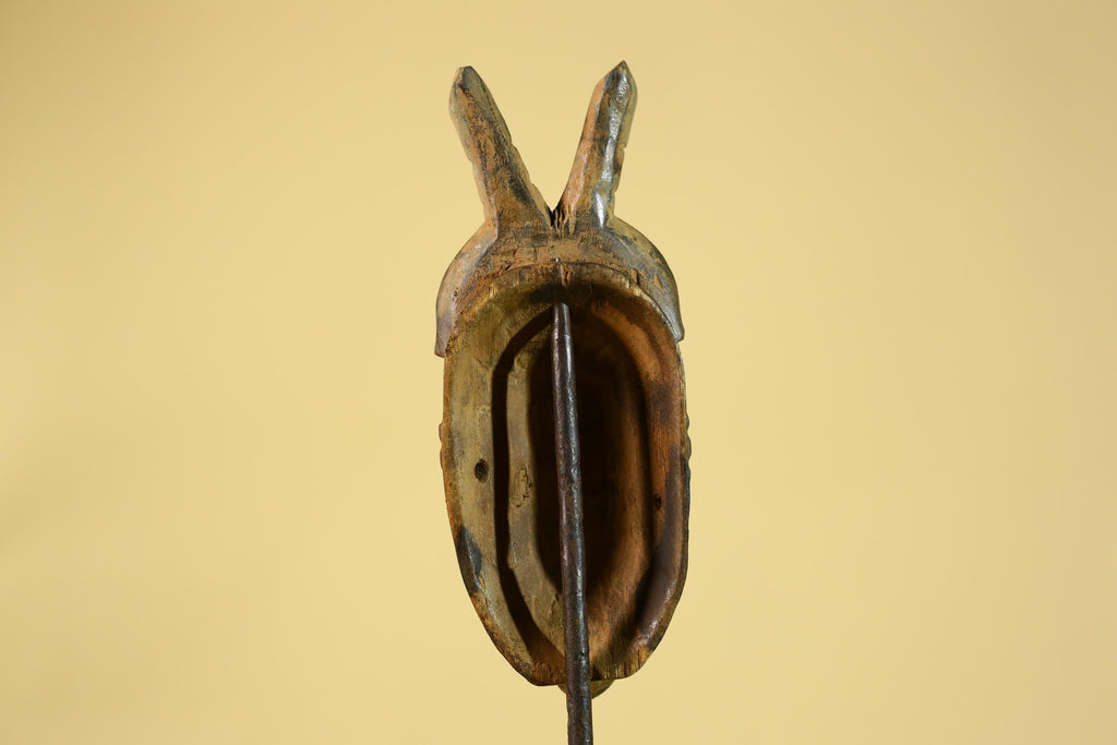 African Baule Horned Mask Wood Carving – West African Tribal Ritual Art-G6214