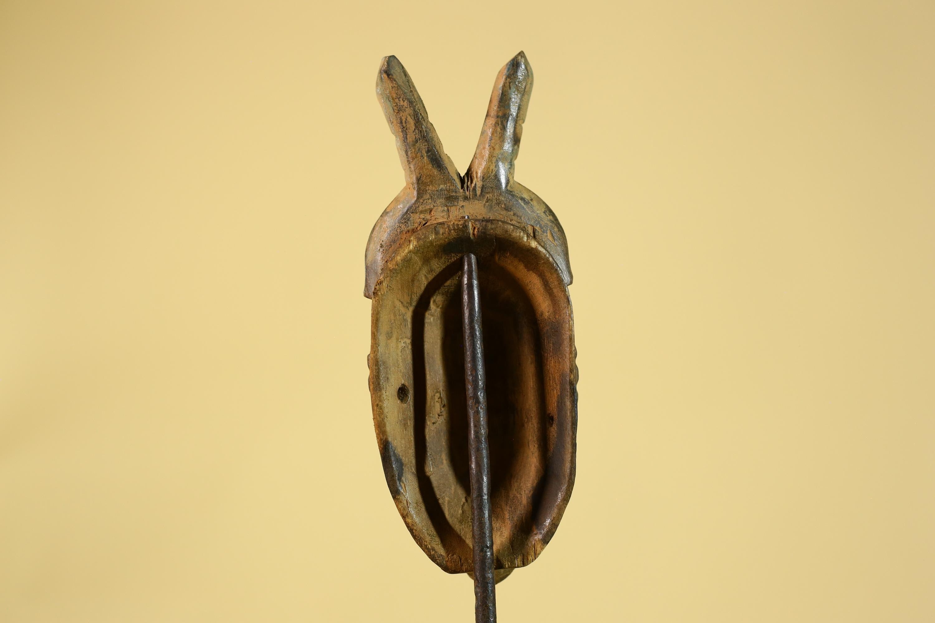 African Baule Horned Mask Wood Carving – West African Tribal Ritual Art-G6214