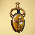 African Mask Baule Bird Crest Wooden cote d'ivoire Art Tribal Wall Decor-G6116