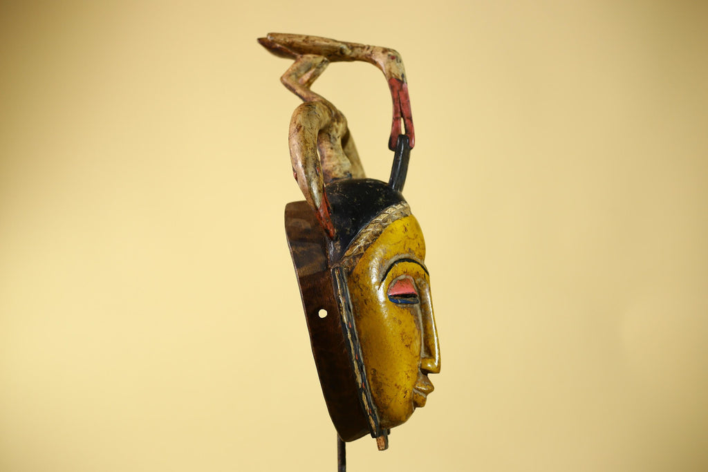 African Mask Baule Bird Crest Wooden cote d'ivoire Art Tribal Wall Decor-G6116