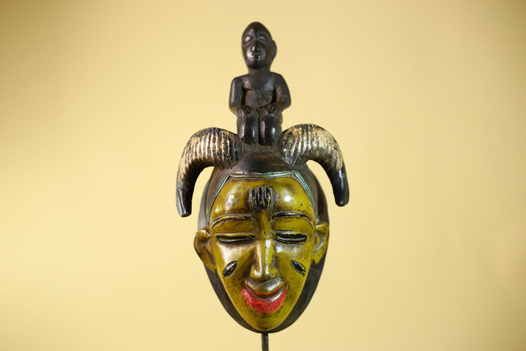 Hand Carved Baule Figure Crest Wooden African Art Tribal Wood Sculpture-G6119