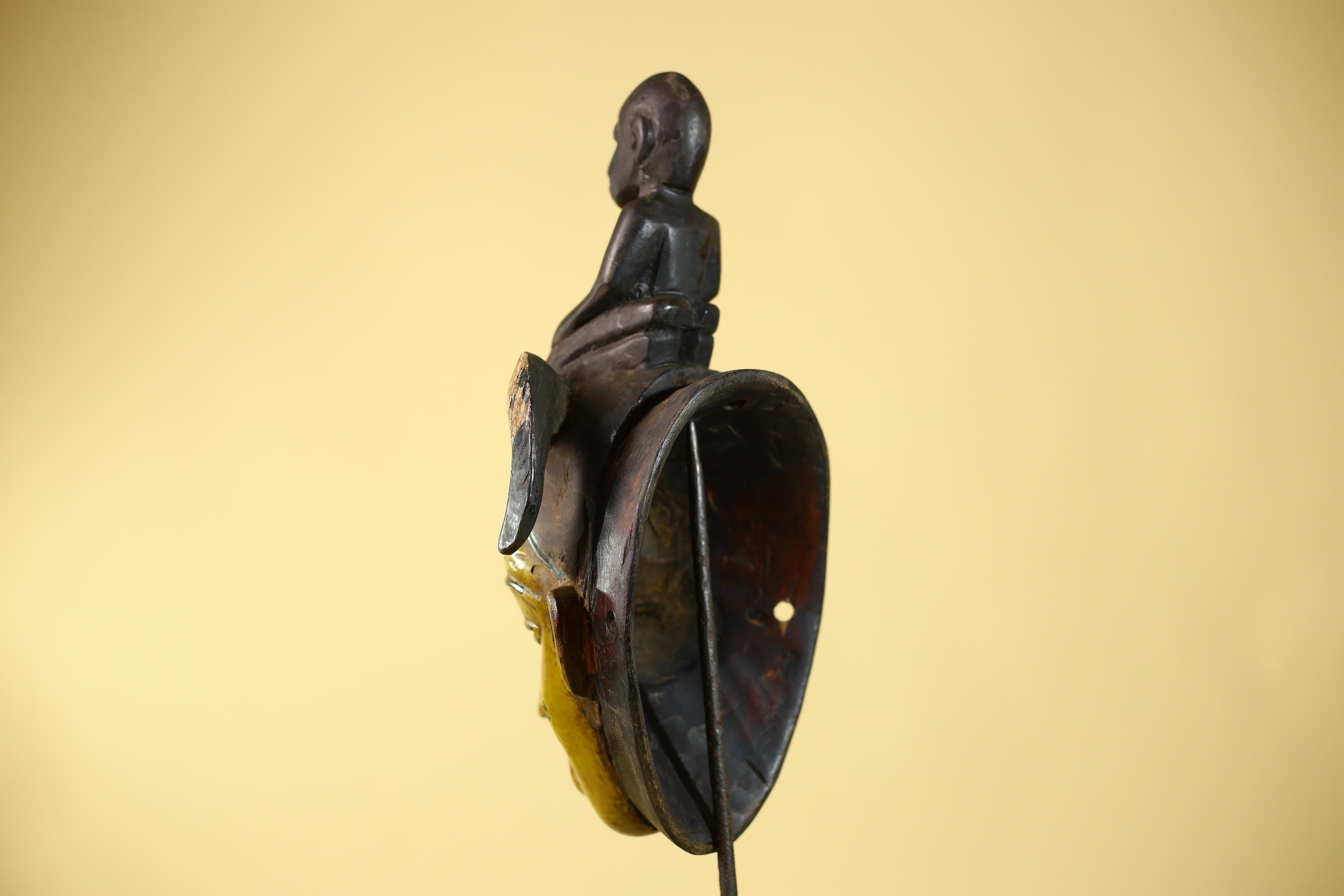 Hand Carved Baule Figure Crest Wooden African Art Tribal Wood Sculpture-G6119