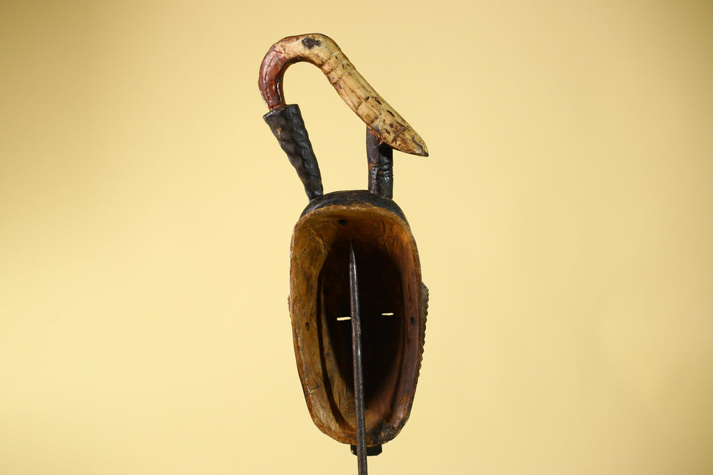 Hand Carved Baule Hooked Crest Wooden Tribal Mask Rare Collector Piece-G6120
