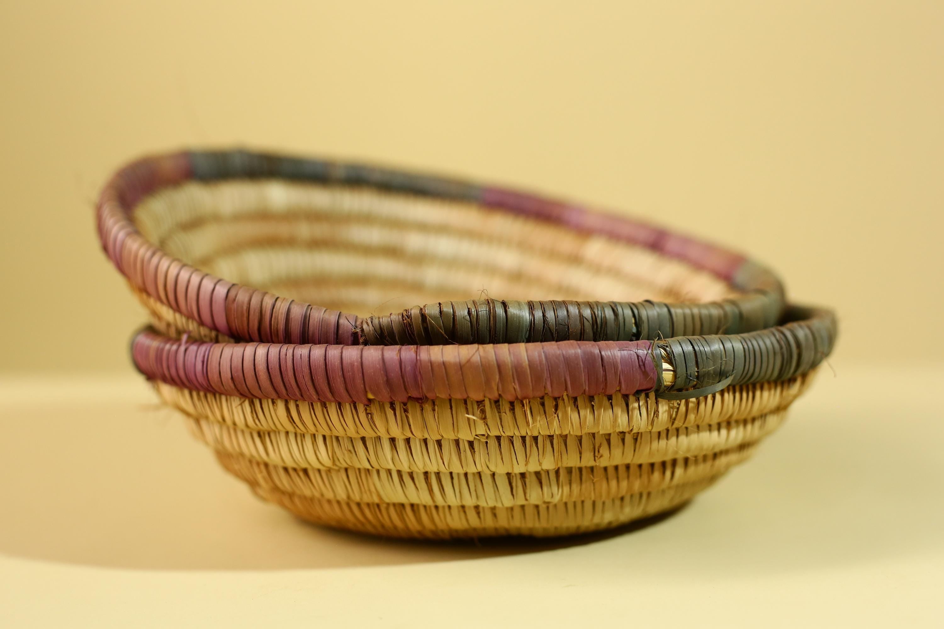 African Handwoven Basket with Lid – Tribal Woven Storage Basket Decor-G6218