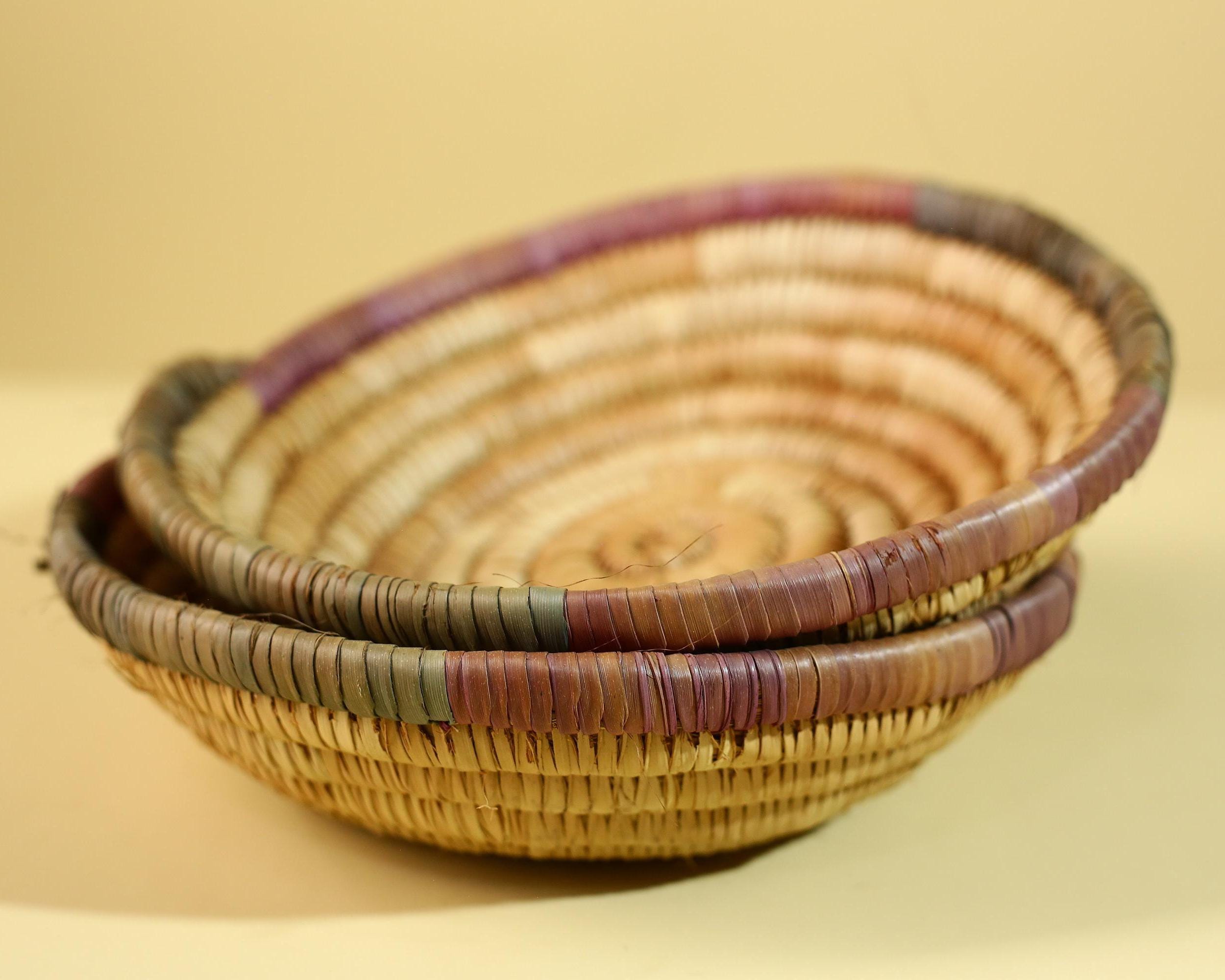 African Handwoven Basket with Lid – Tribal Woven Storage Basket Decor-G6218