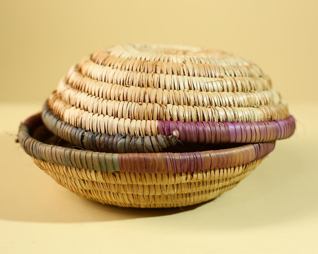 African Handwoven Basket with Lid – Tribal Woven Storage Basket Decor-G6218