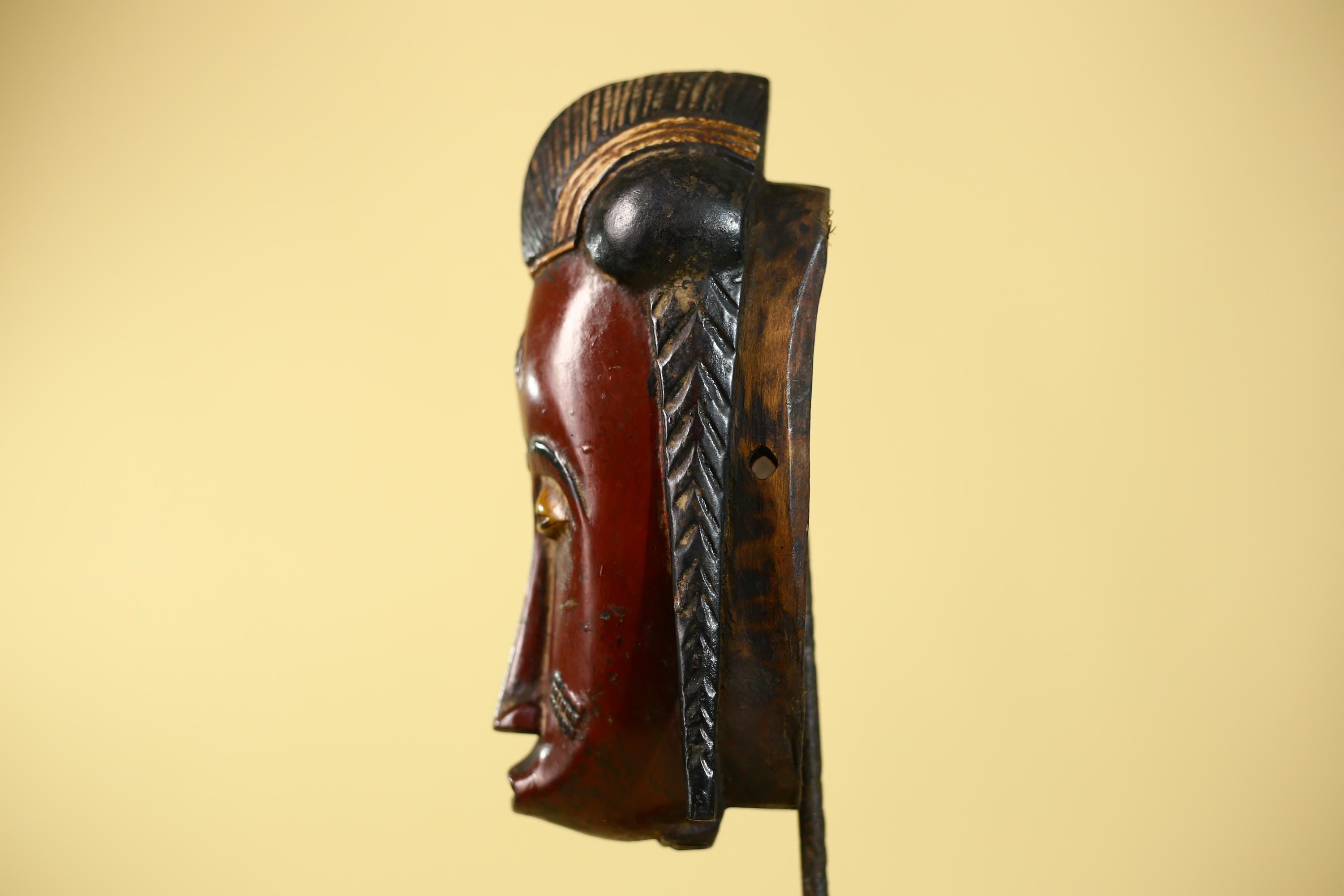 Handcrafted African Guro Mask: Dark-Red Face Tribal Wood Sculpture Ethnic-G6125