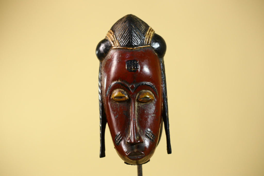 Handcrafted African Guro Mask: Dark-Red Face Tribal Wood Sculpture Ethnic-G6125