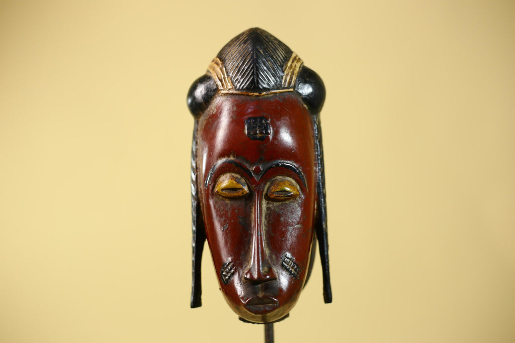 Handcrafted African Guro Mask: Dark-Red Face Tribal Wood Sculpture Ethnic-G6125