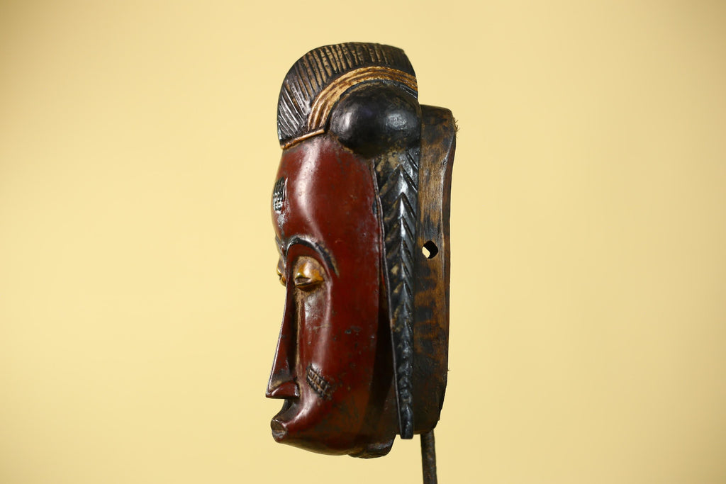 Handcrafted African Guro Mask: Dark-Red Face Tribal Wood Sculpture Ethnic-G6125
