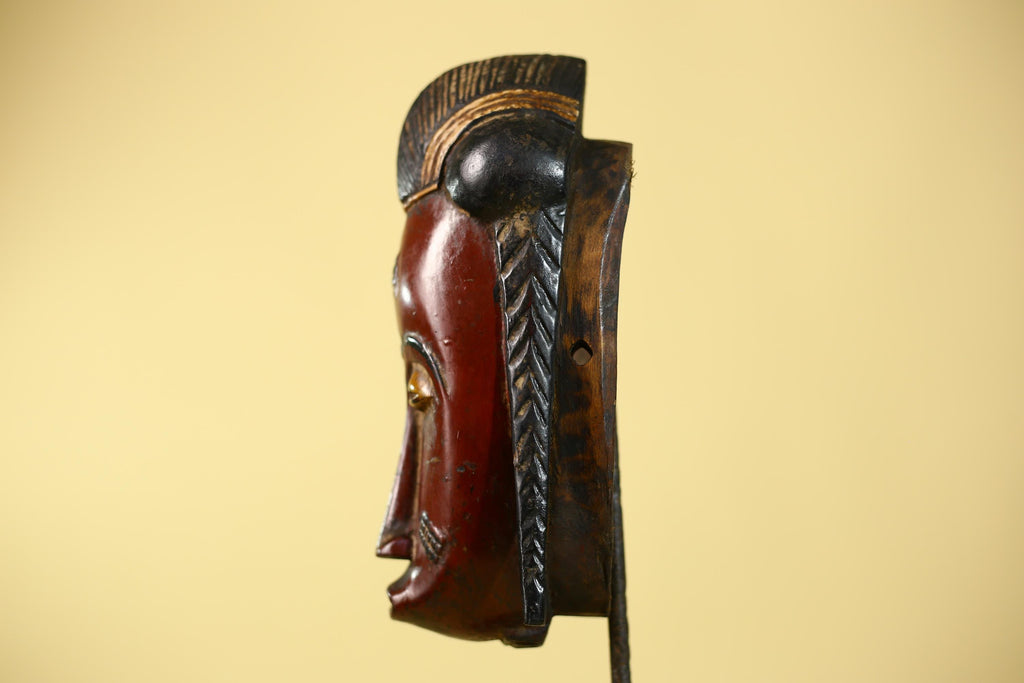 Handcrafted African Guro Mask: Dark-Red Face Tribal Wood Sculpture Ethnic-G6125