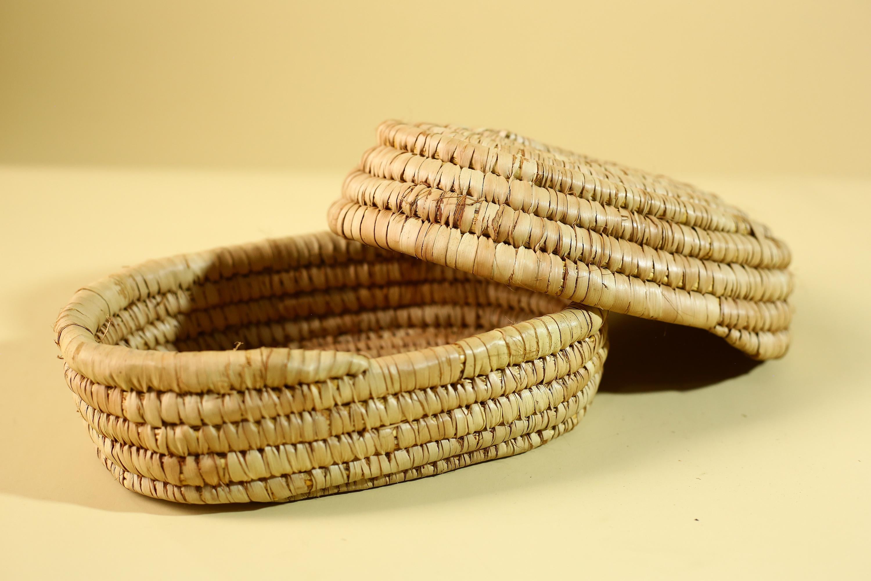Handwoven African Lidded Basket, Natural Fiber Storage Basket, Tribal Decor-G6219