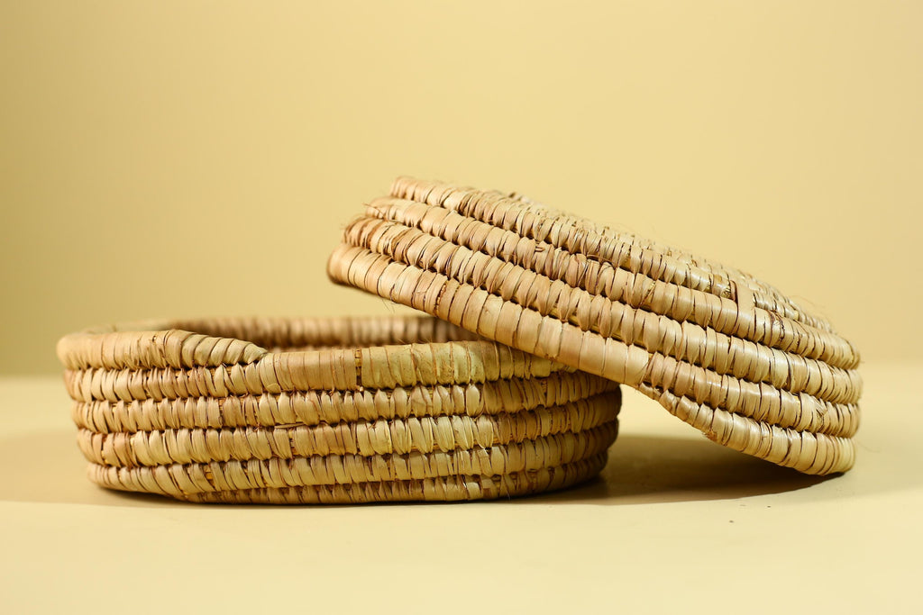 Handwoven African Lidded Basket, Natural Fiber Storage Basket, Tribal Decor-G6219
