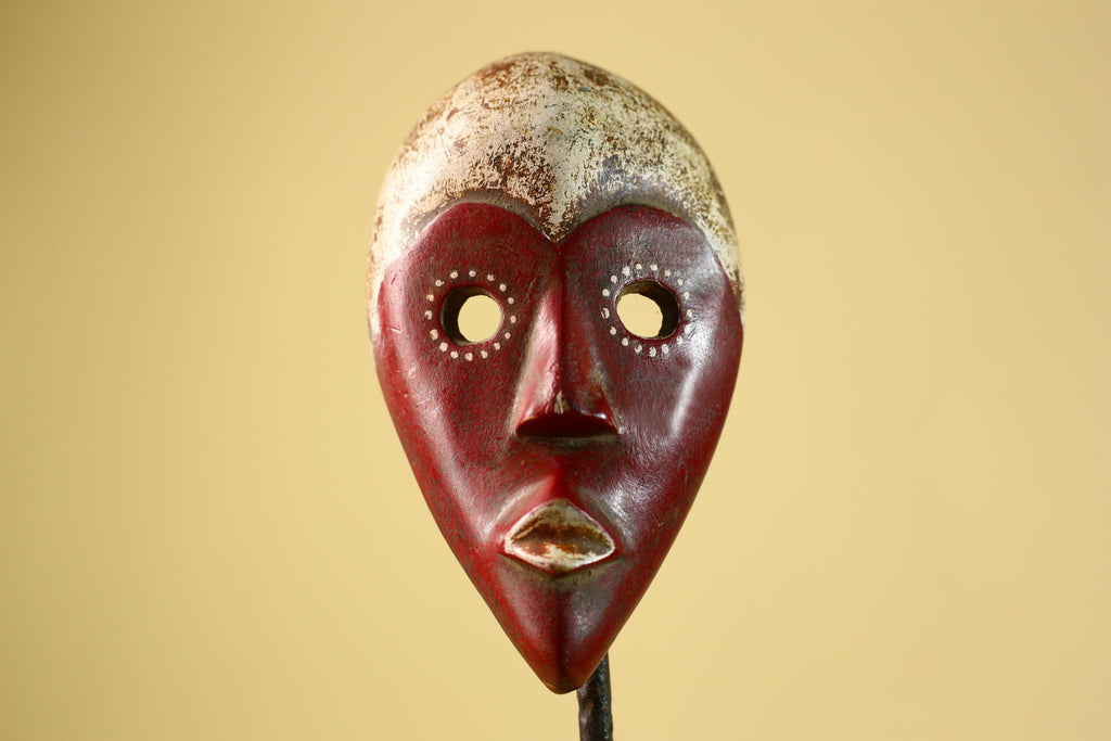 Hand Carved African Dan Mask, Red Tribal Face Mask, Wall Art Decor-G6221