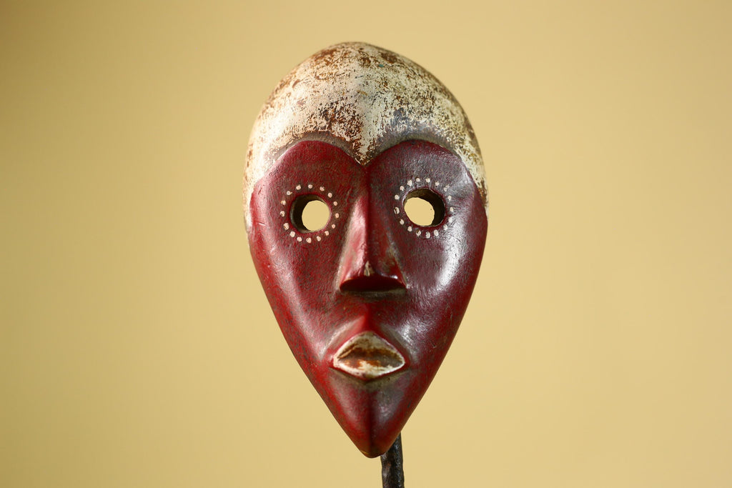 Hand Carved African Dan Mask, Red Tribal Face Mask, Wall Art Decor-G6221