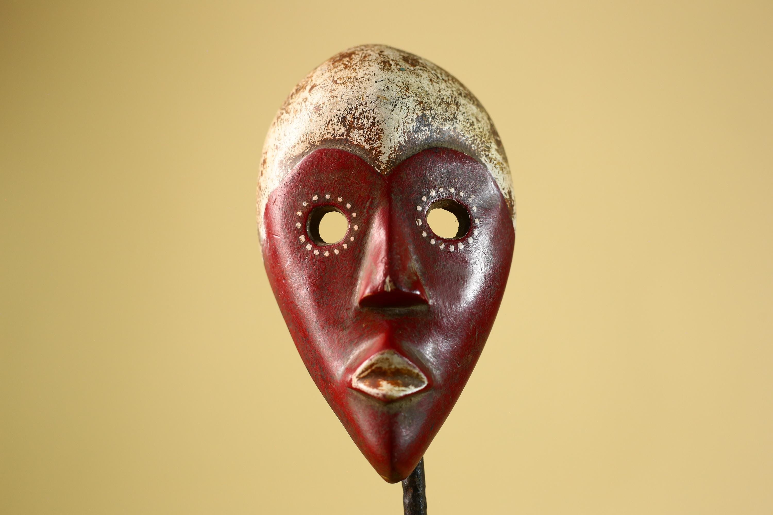 Hand Carved African Dan Mask, Red Tribal Face Mask, Wall Art Decor-G6221
