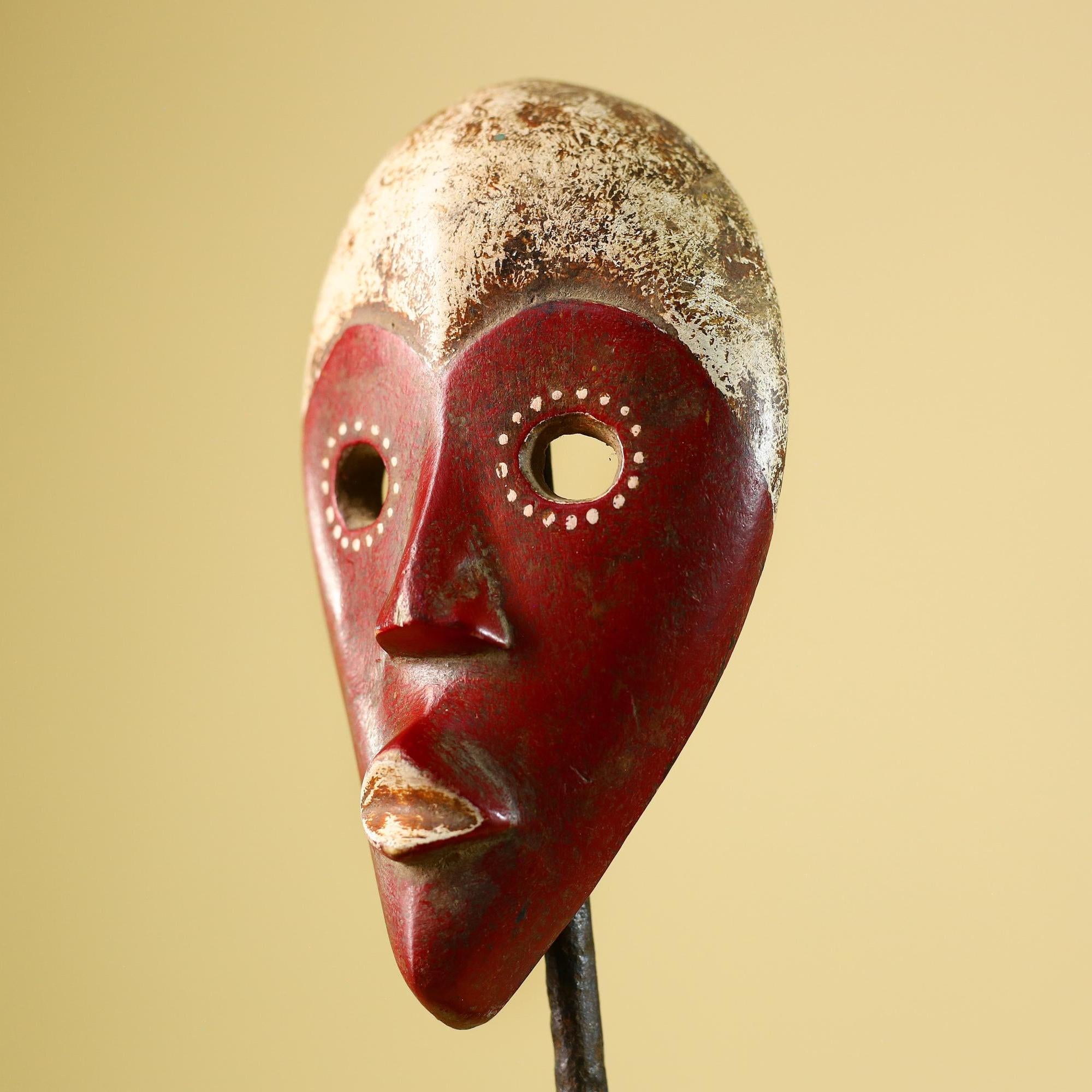Hand Carved African Dan Mask, Red Tribal Face Mask, Wall Art Decor-G6221