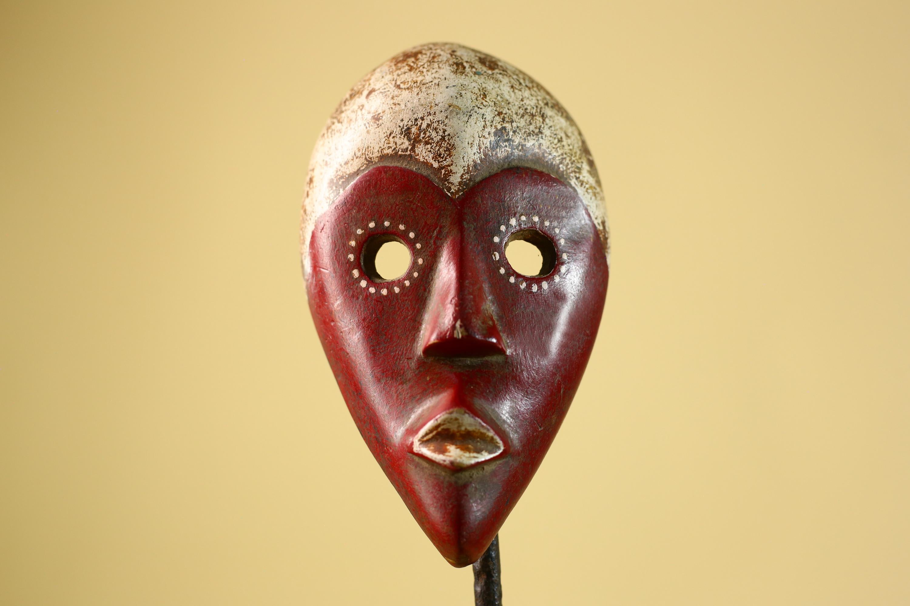 Hand Carved African Dan Mask, Red Tribal Face Mask, Wall Art Decor-G6221