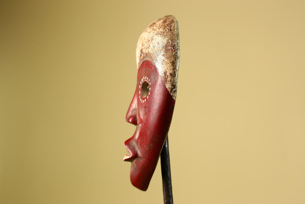 Hand Carved African Dan Mask, Red Tribal Face Mask, Wall Art Decor-G6221
