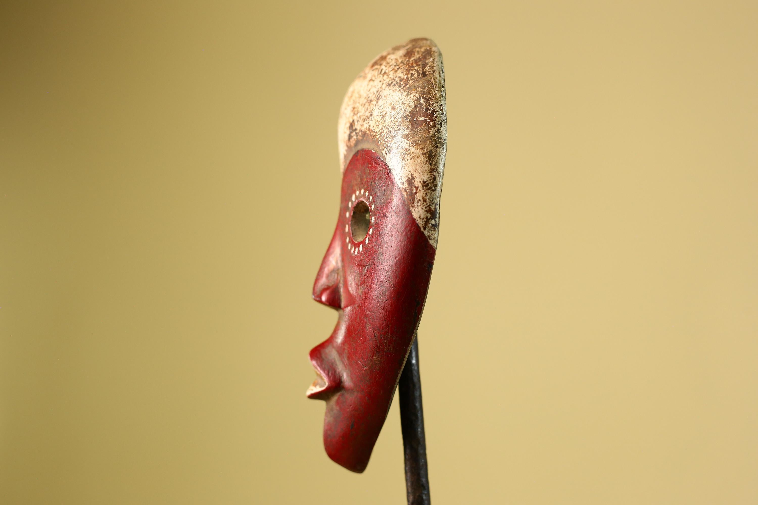 Hand Carved African Dan Mask, Red Tribal Face Mask, Wall Art Decor-G6221