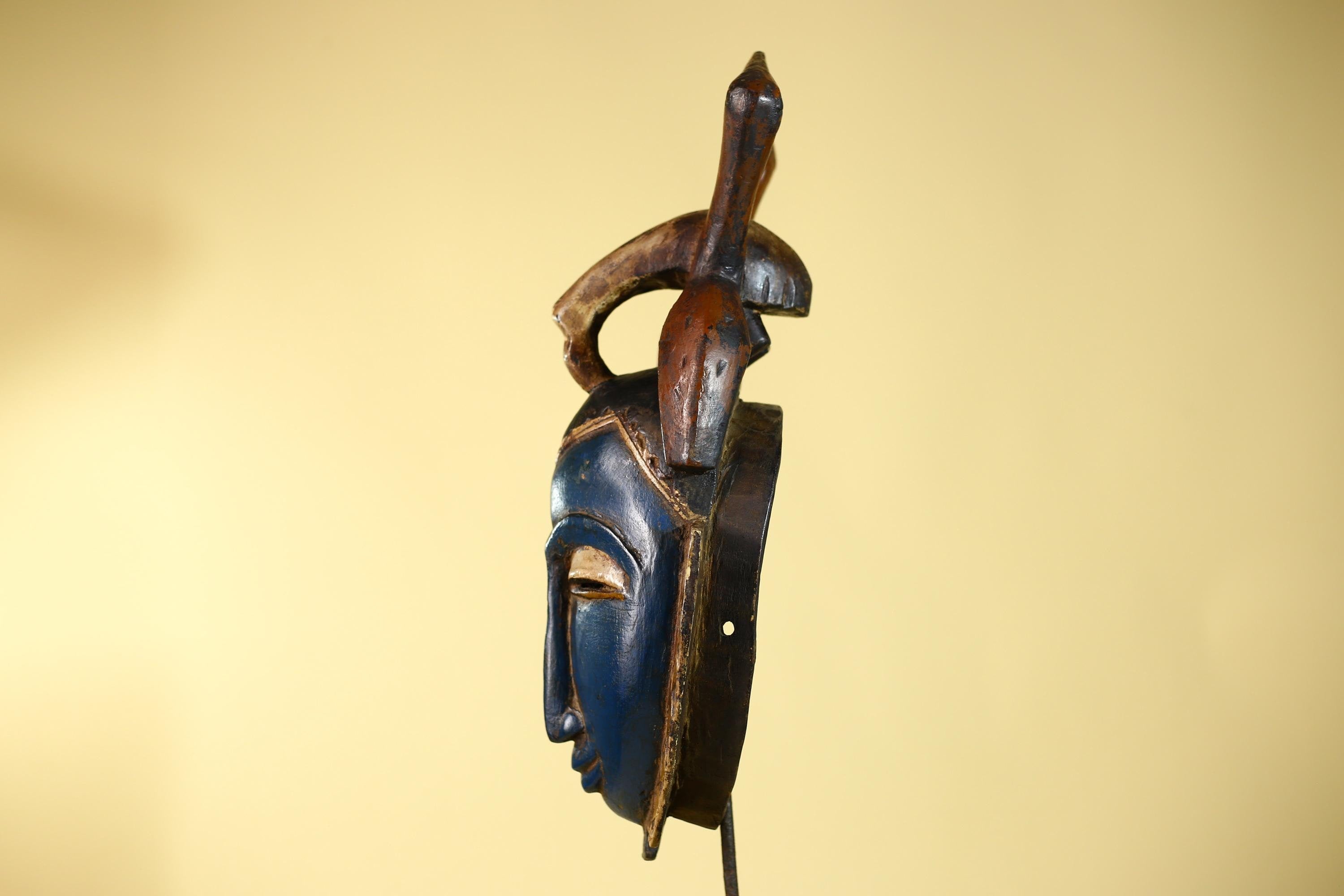 Vintage African Guro Horned Mask Hand Carved Wooden Tribal Wall Art Decor-G6126