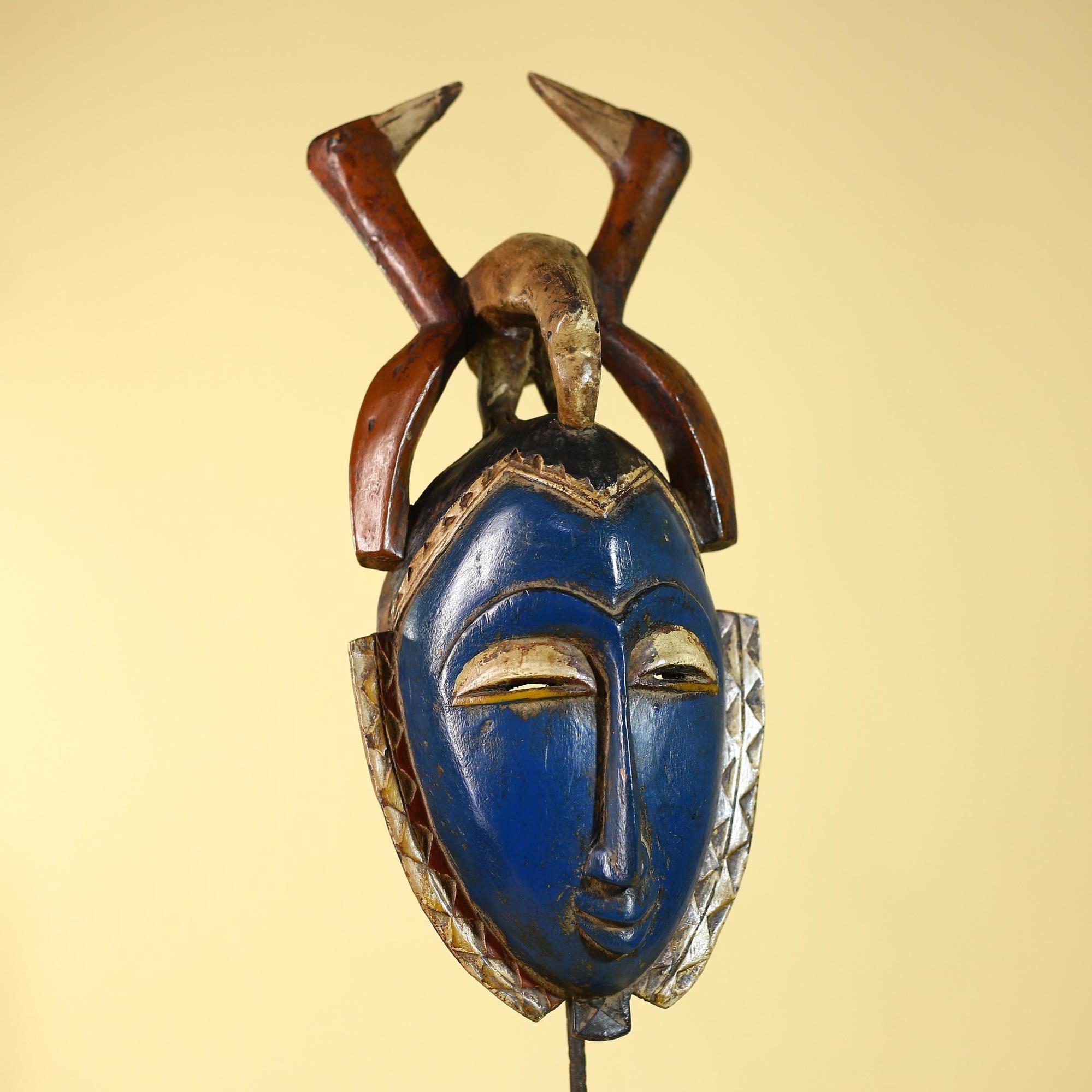 Vintage African Guro Horned Mask Hand Carved Wooden Tribal Wall Art Decor-G6126