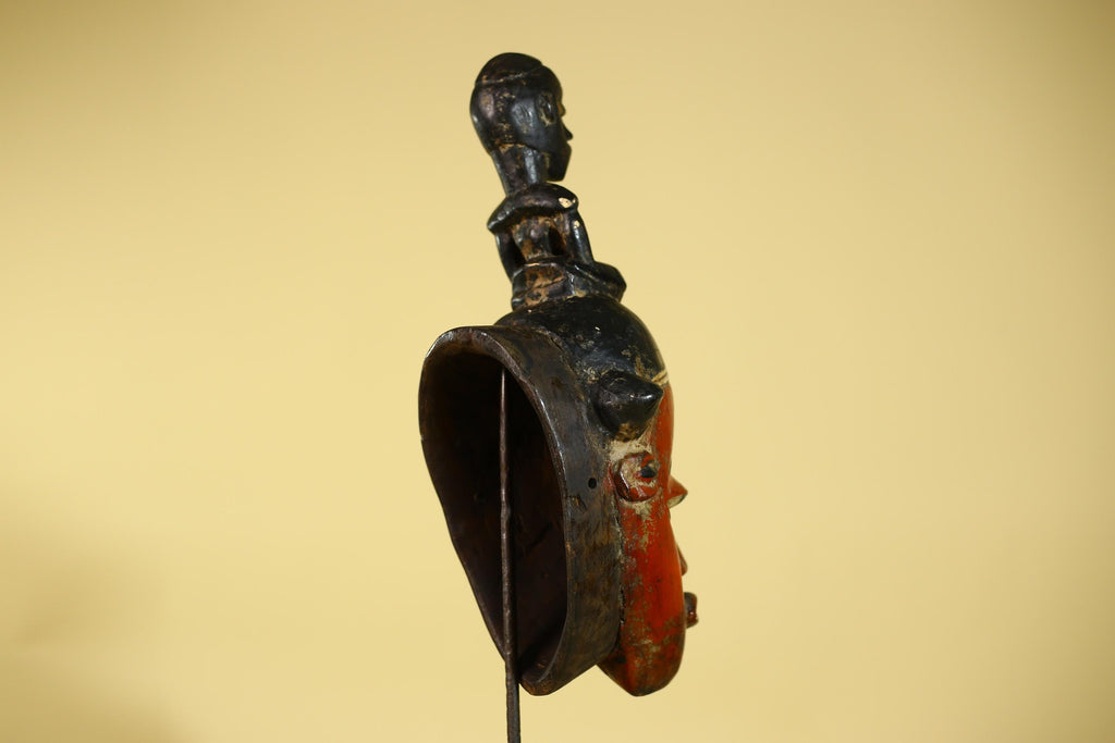 African Guro Mask With Figure Headdress – Hand Carved Tribal Wall Art-G6128