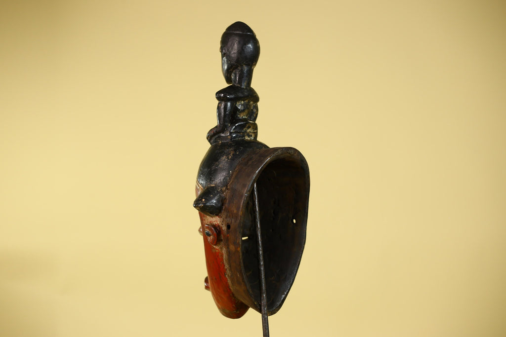 African Guro Mask With Figure Headdress – Hand Carved Tribal Wall Art-G6128