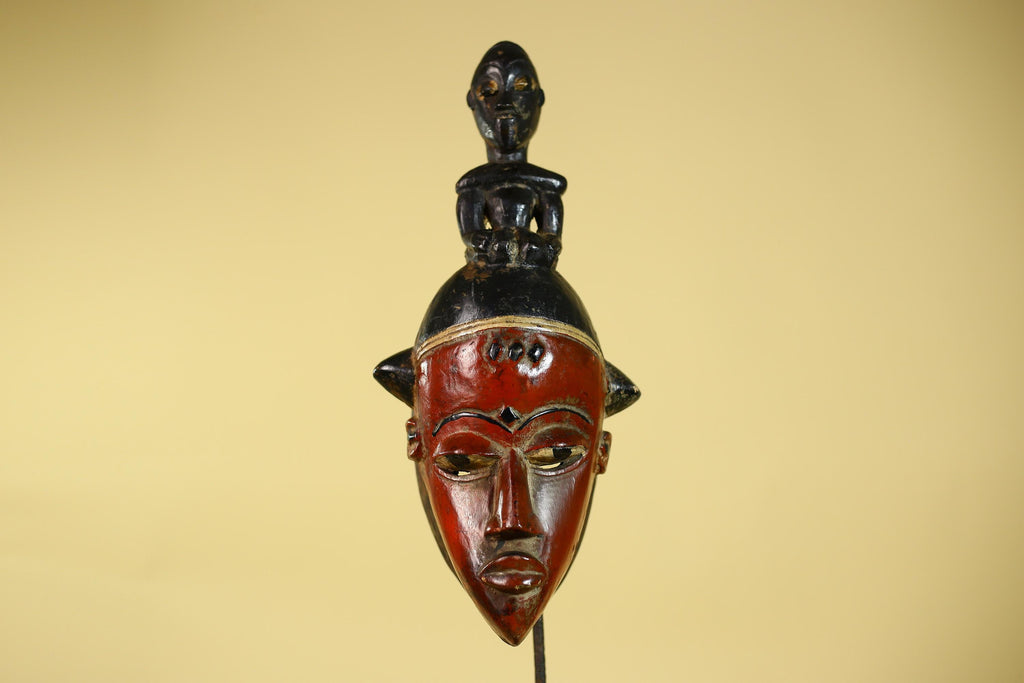African Guro Mask With Figure Headdress – Hand Carved Tribal Wall Art-G6128