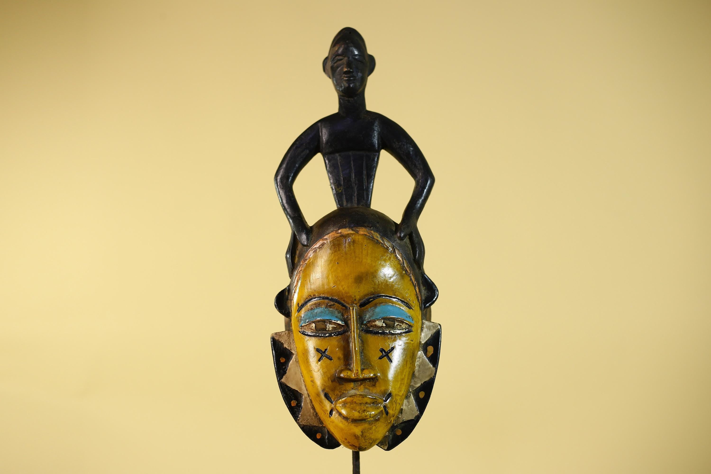 Handmade African Guro Mask with Standing Figure Hand Carved Wooden Tribal Art-G6129