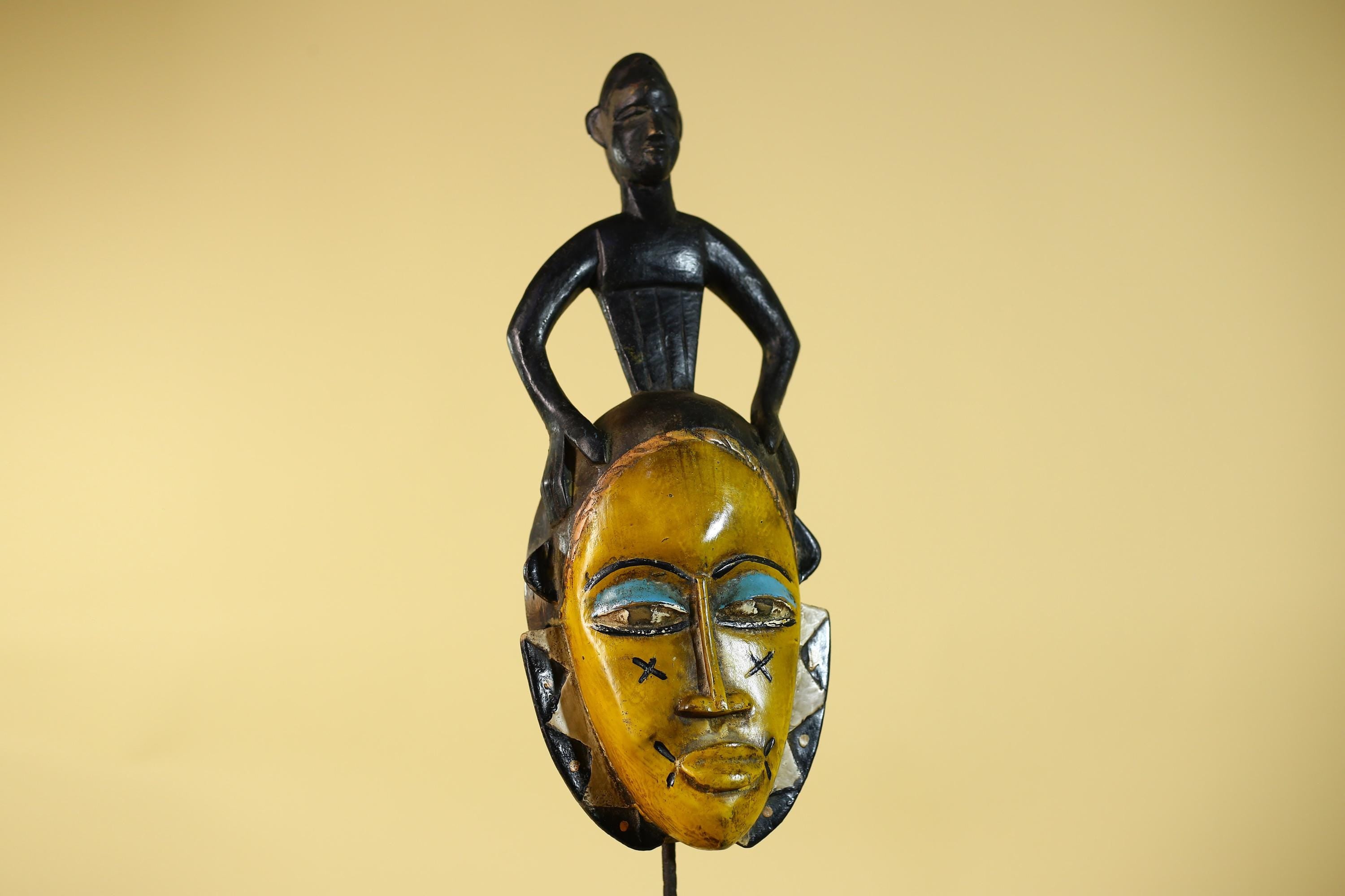 Handmade African Guro Mask with Standing Figure Hand Carved Wooden Tribal Art-G6129