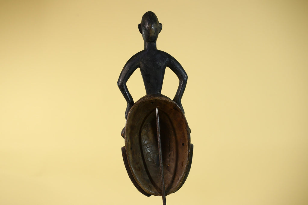 Handmade African Guro Mask with Standing Figure Hand Carved Wooden Tribal Art-G6129