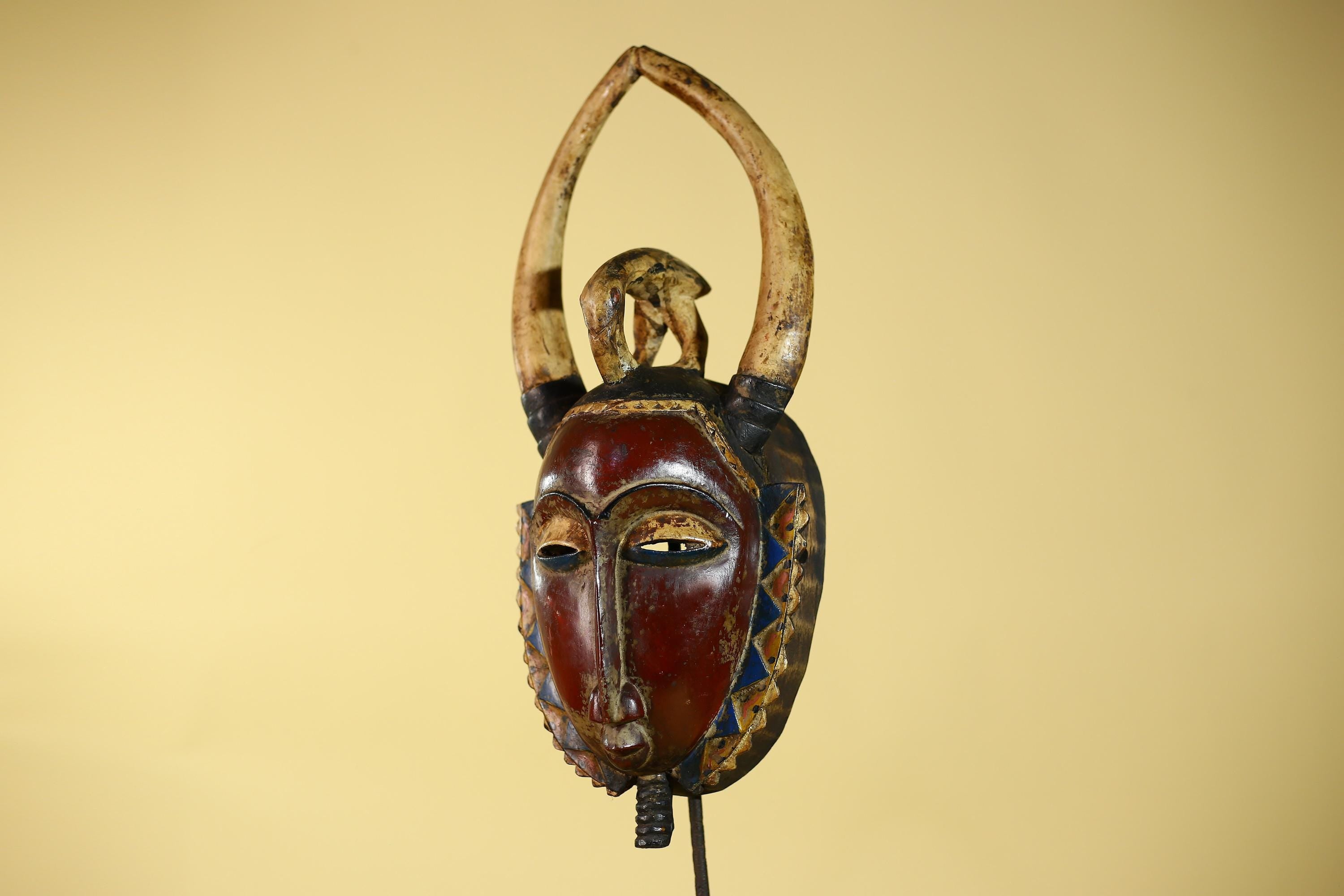 African Guro Horned Mask with Bird Crest Hand Carved Wall Art-G6130