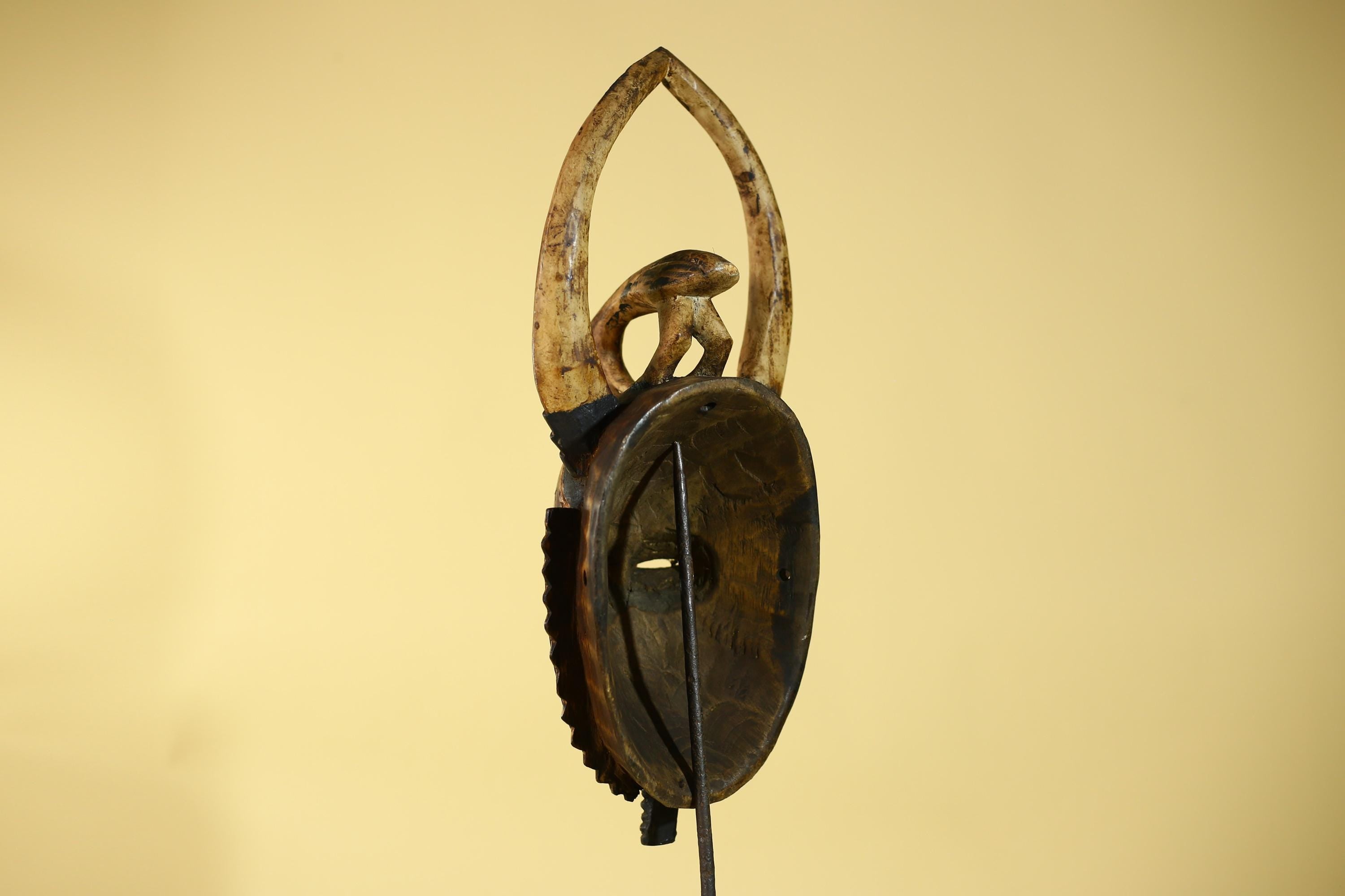 African Guro Horned Mask with Bird Crest Hand Carved Wall Art-G6130