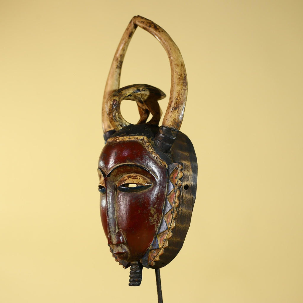 African Guro Horned Mask with Bird Crest Hand Carved Wall Art-G6130