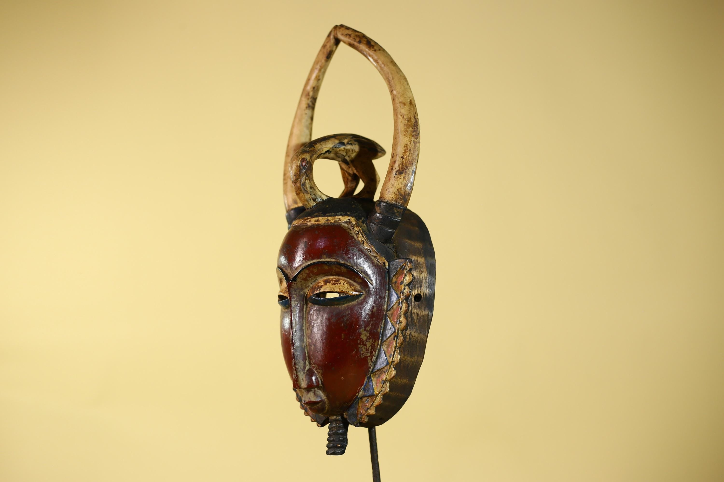 African Guro Horned Mask with Bird Crest Hand Carved Wall Art-G6130