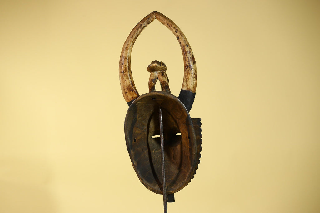 African Guro Horned Mask with Bird Crest Hand Carved Wall Art-G6130